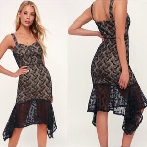 J.O.A Revolve Dressed Like A Daydream Navy Blue Lace Midi Cocktail Dress 
Size S